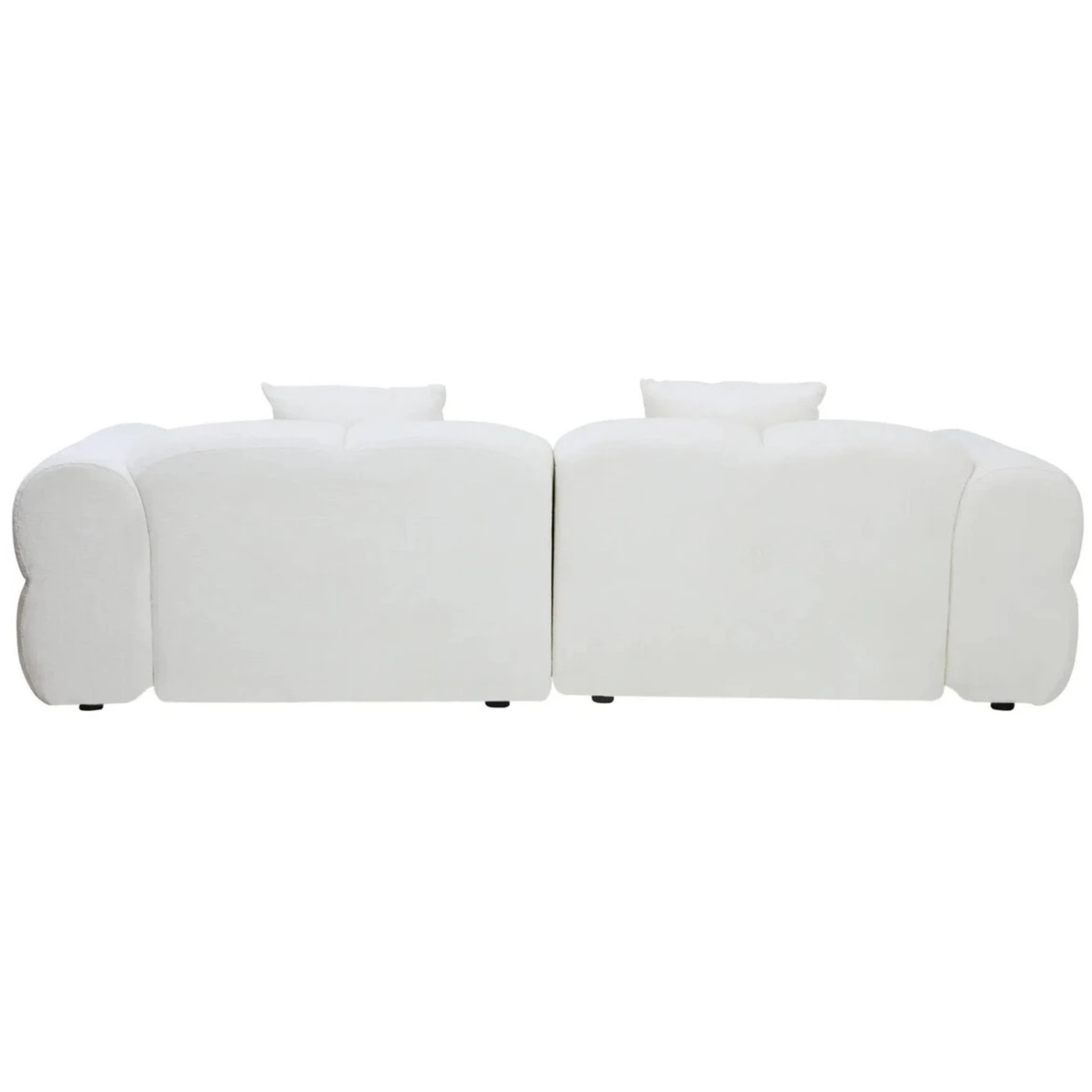Rear view of Éveline 264cm cream textured fabric 3 seater sofa showing its rounded back on a plain white background.