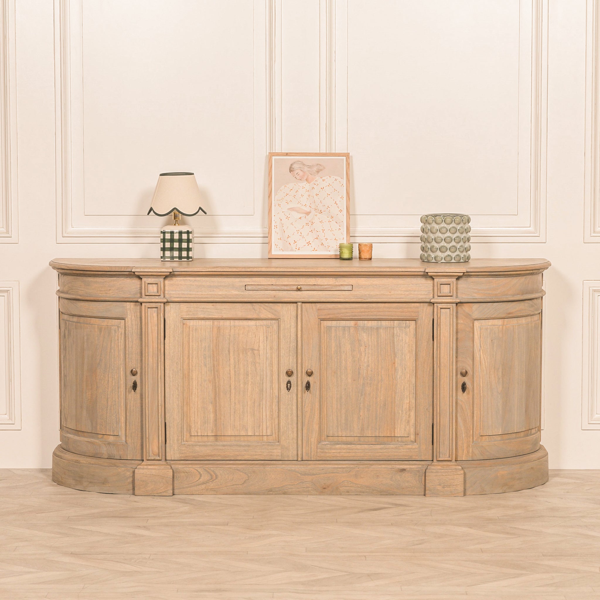 Camille French Style Large Sideboard Buffet Cabinet in White Cedar Wood – Rustic Aged Finish