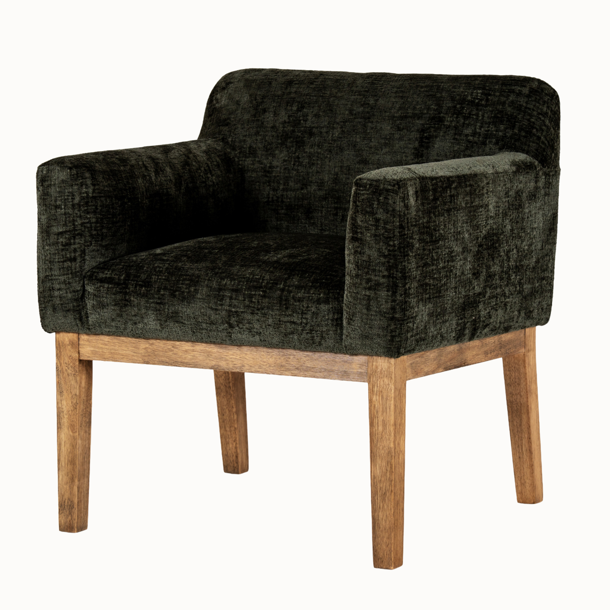 Maël Dark Green Upholstered Dining Armchair with Natural Wood Legs