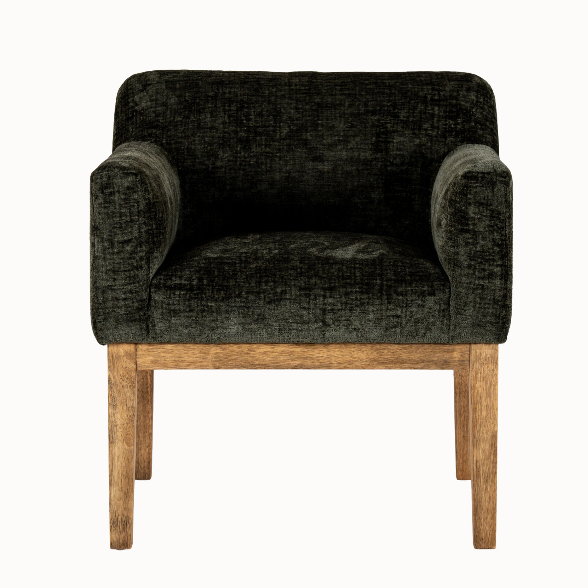 Maël Dark Green Upholstered Dining Armchair with Natural Wood Legs
