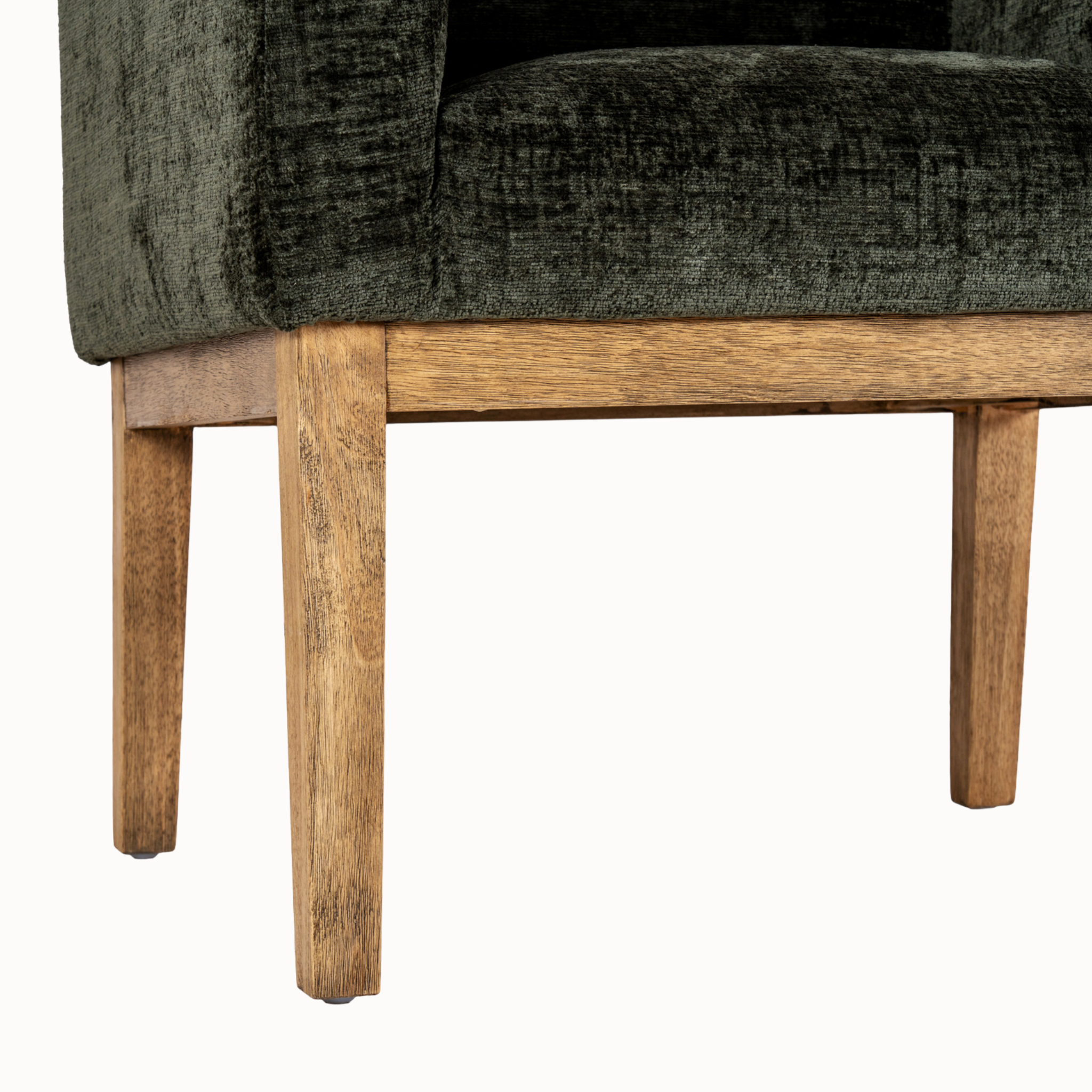 Maël Dark Green Upholstered Dining Armchair with Natural Wood Legs