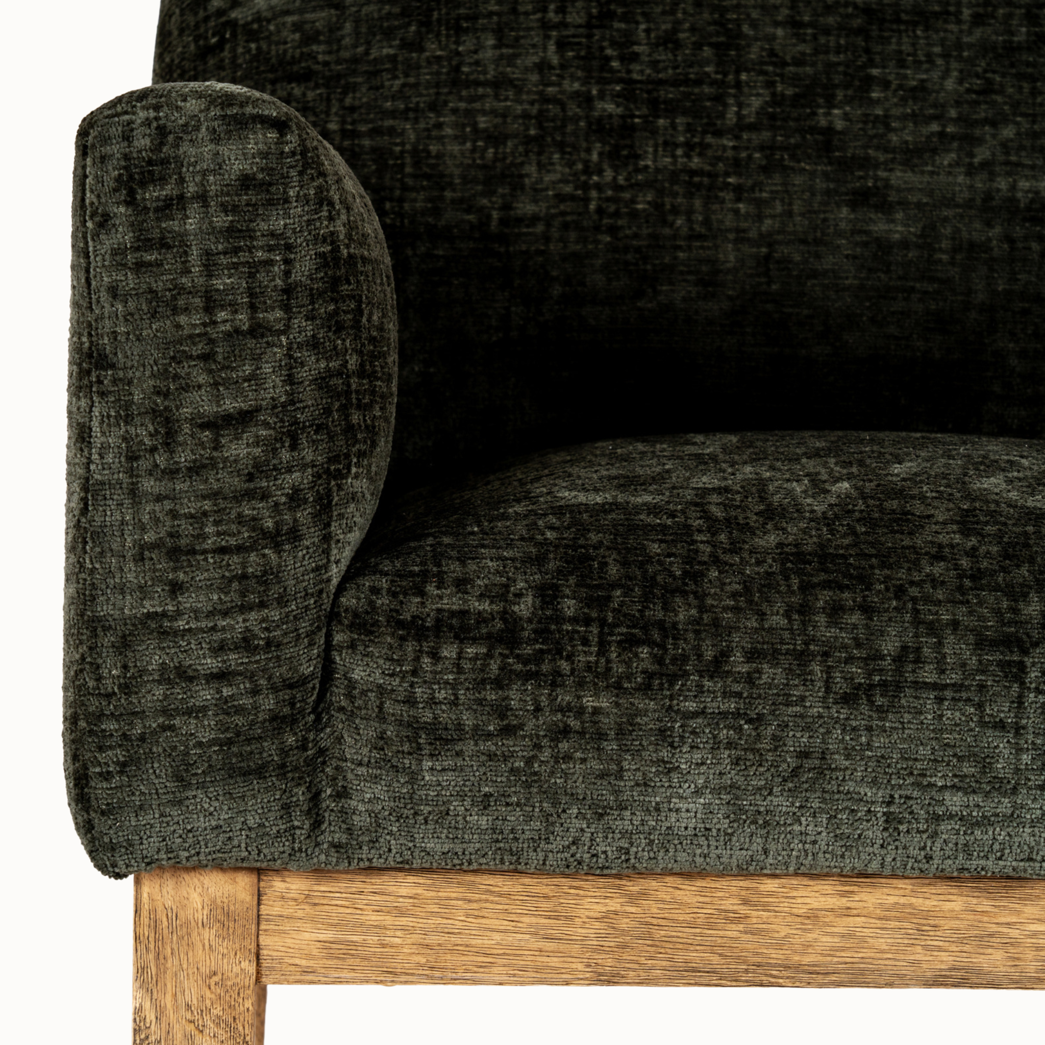 Maël Dark Green Upholstered Dining Armchair with Natural Wood Legs