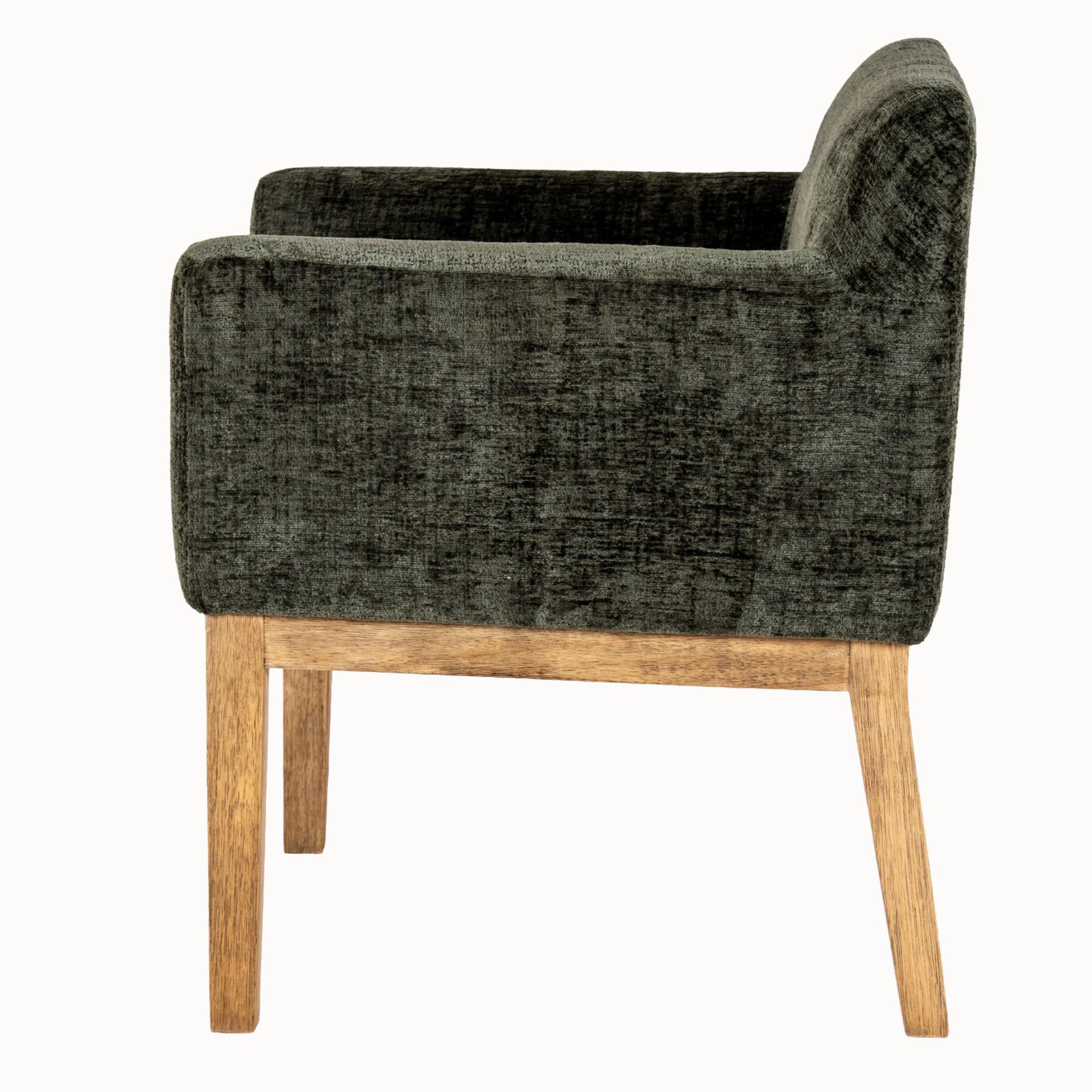 Maël Dark Green Upholstered Dining Armchair with Natural Wood Legs