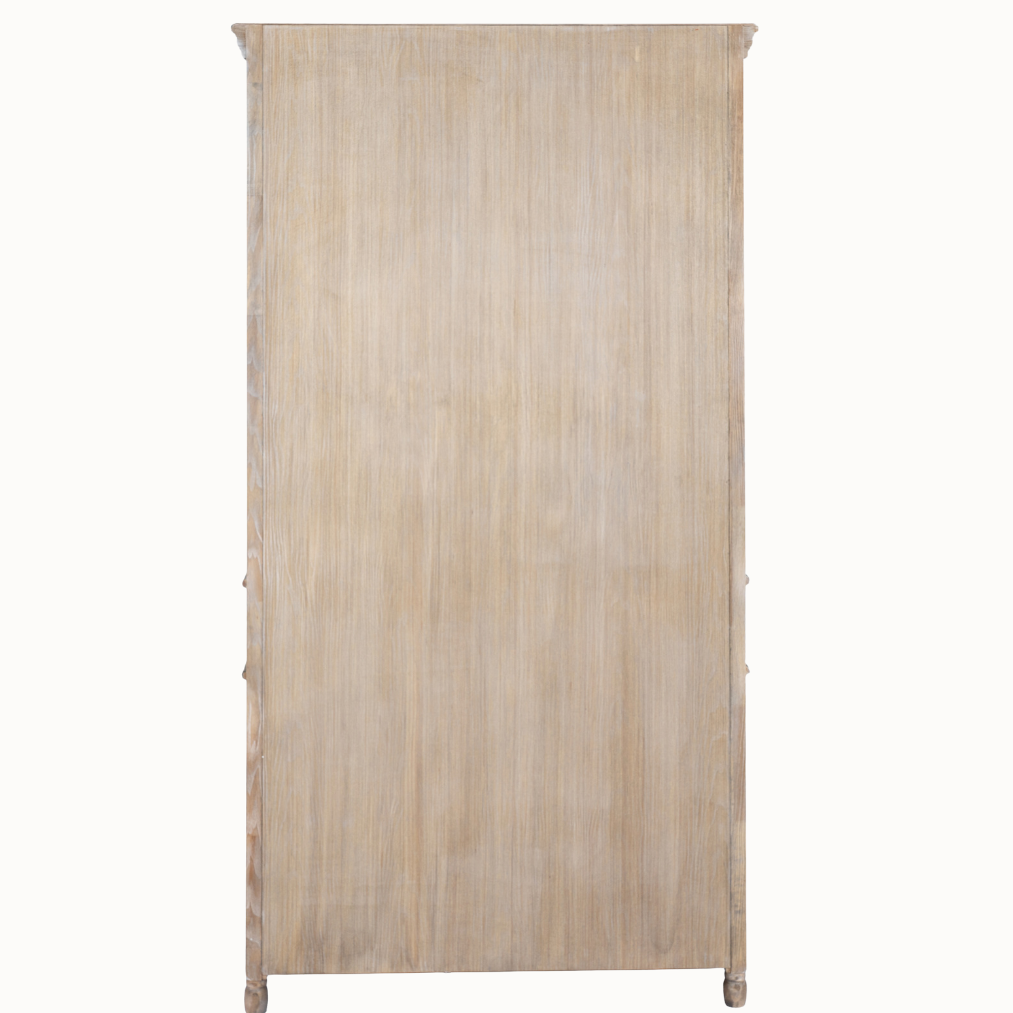 Rear view of Laurent 185cm tall brown wood display cabinet showing wood grain against a white background.