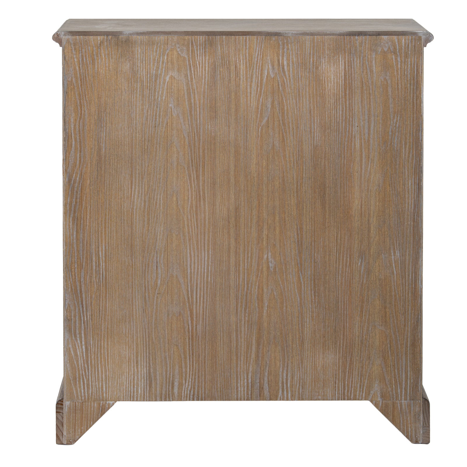 Rear view of the Laurent Wood Storage Chest with 2 Doors & 2 Drawers showcasing the solid wood back panel, natural timber finish, sturdy freestanding construction and high-quality craftsmanship.