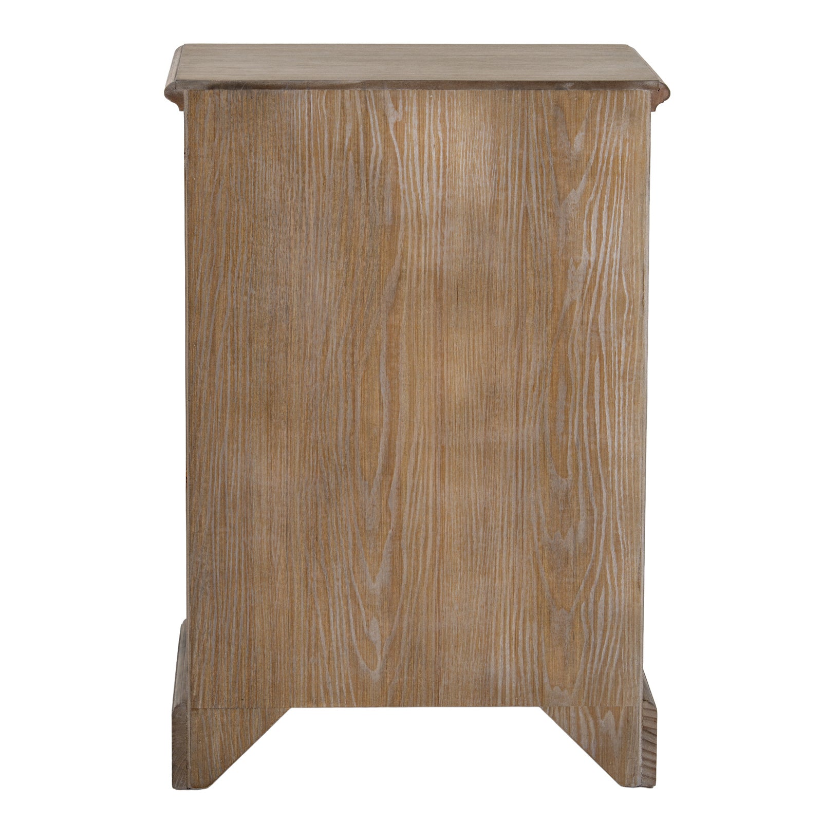 Rear view of the Laurent Wood Storage Chest with 1 Door & 1 Drawer – Left Hand showcasing the solid wood back panel, natural timber finish, sturdy freestanding construction and quality craftsmanship.