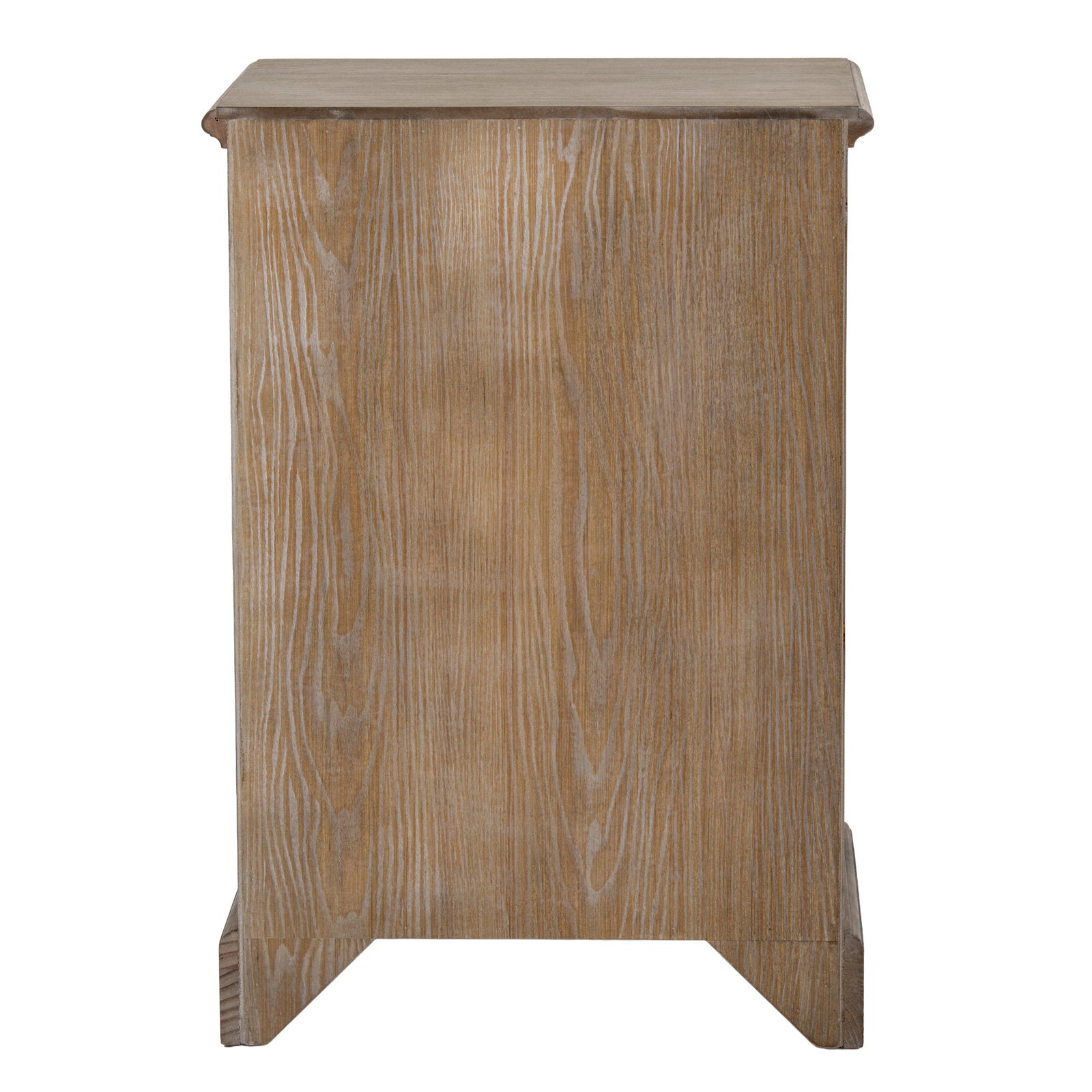 Rear view of the Laurent Wood Storage Chest with 1 Door & 1 Drawer – Right Hand showcasing the solid wood back panel, natural timber finish, sturdy construction and freestanding cabinet design.