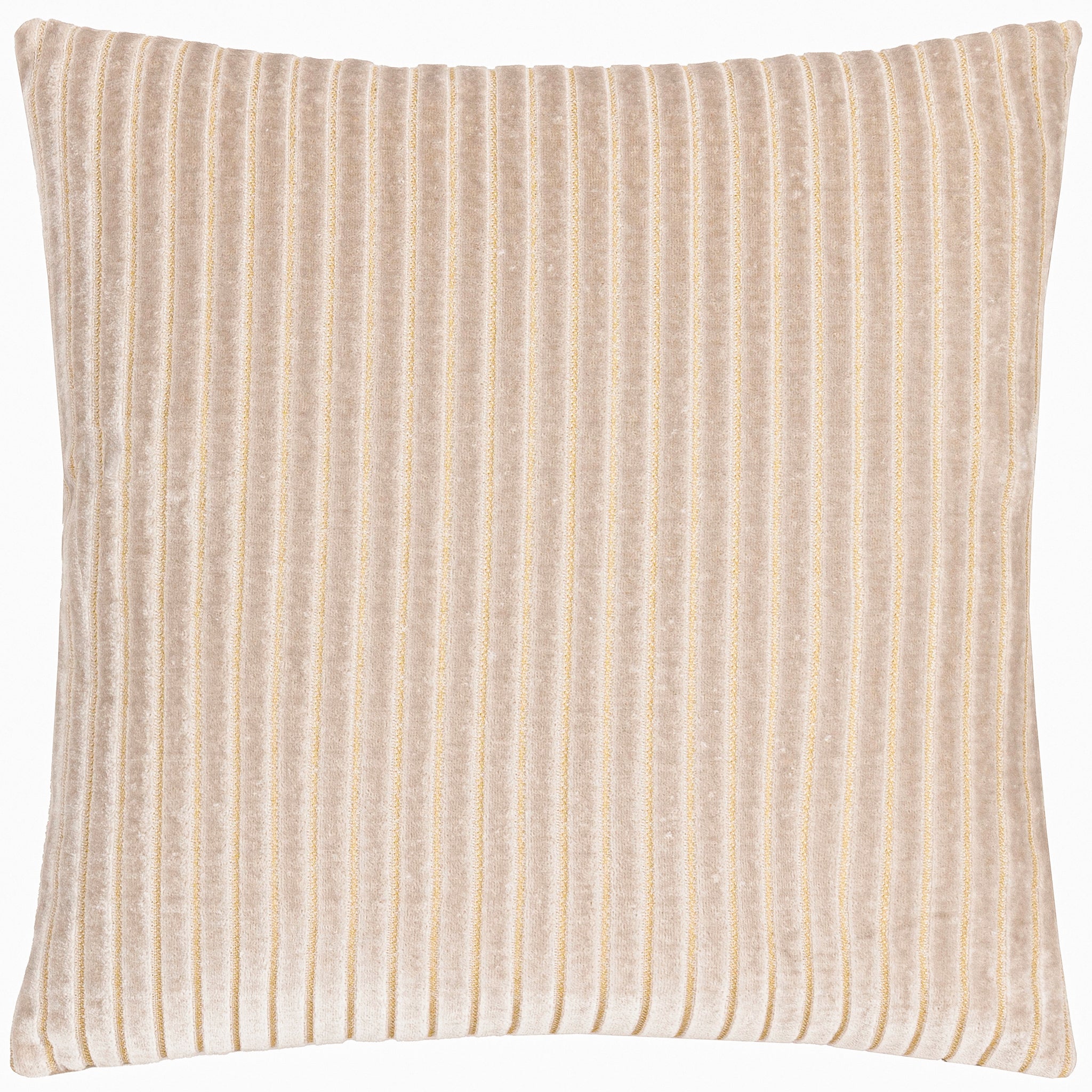 Front view of the Maëva Cut Velvet Striped Cushion in Oyster Cream featuring a luxurious cut velvet fabric, elegant vertical striped texture and soft neutral tones, ideal for modern, classic and contemporary interiors.