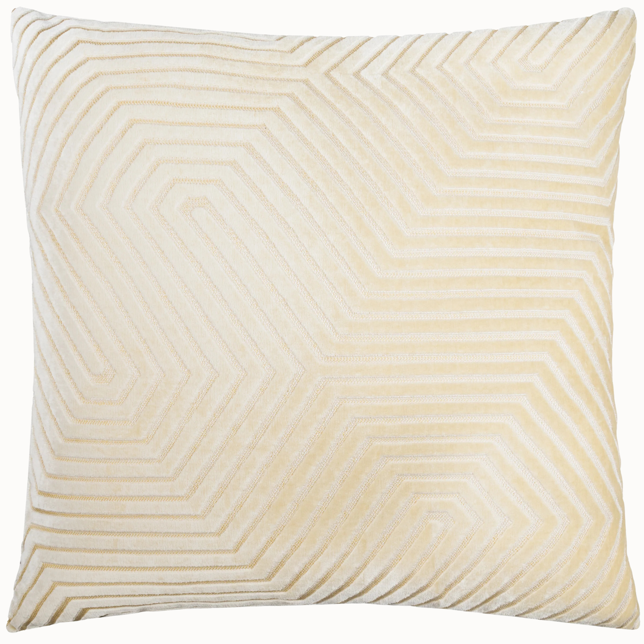 Maëva ivory cut velvet cushion with raised geometric line pattern on a plain white background.
