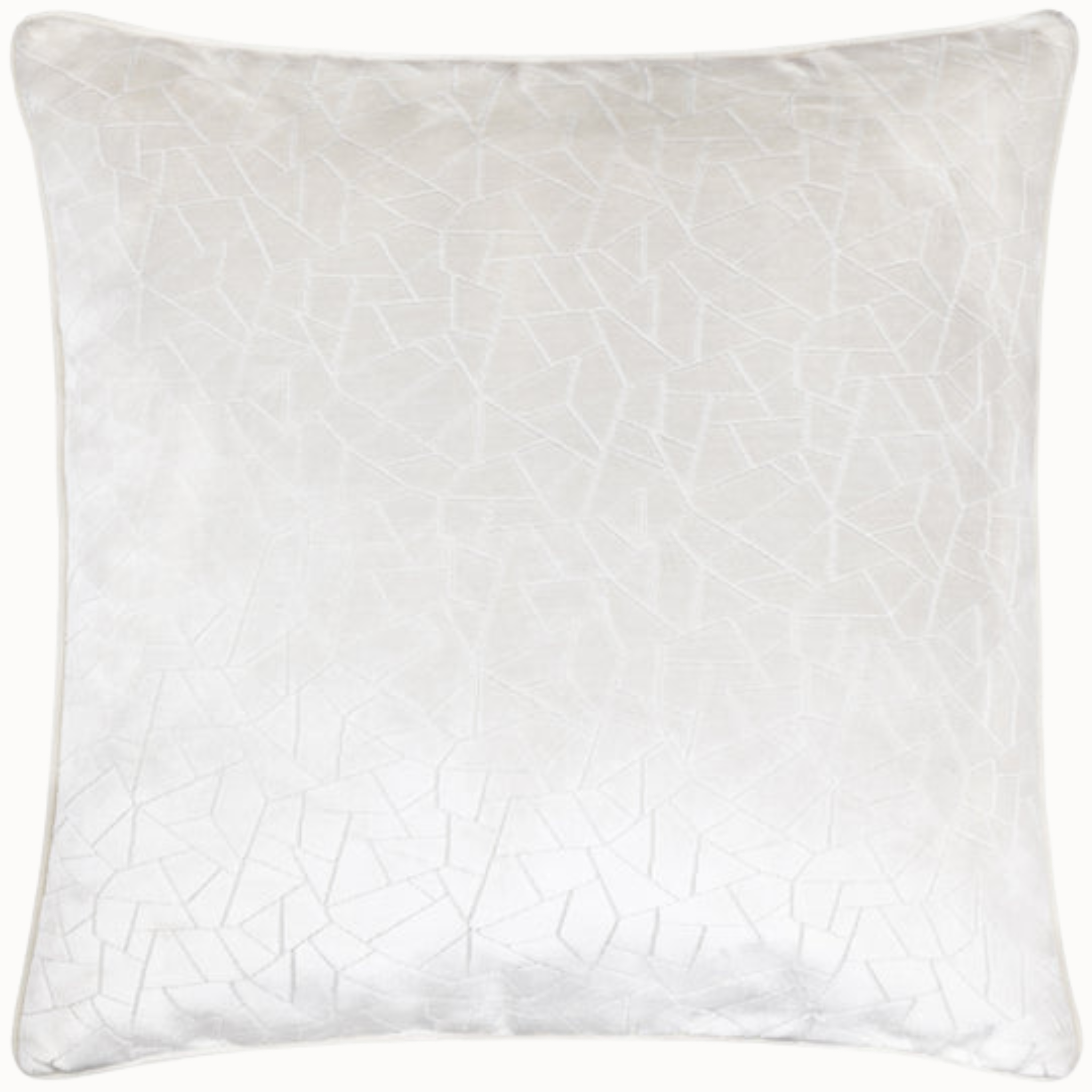 Maëva soft milk cream piped velvet cushion with geometric cut pattern on a plain white background.