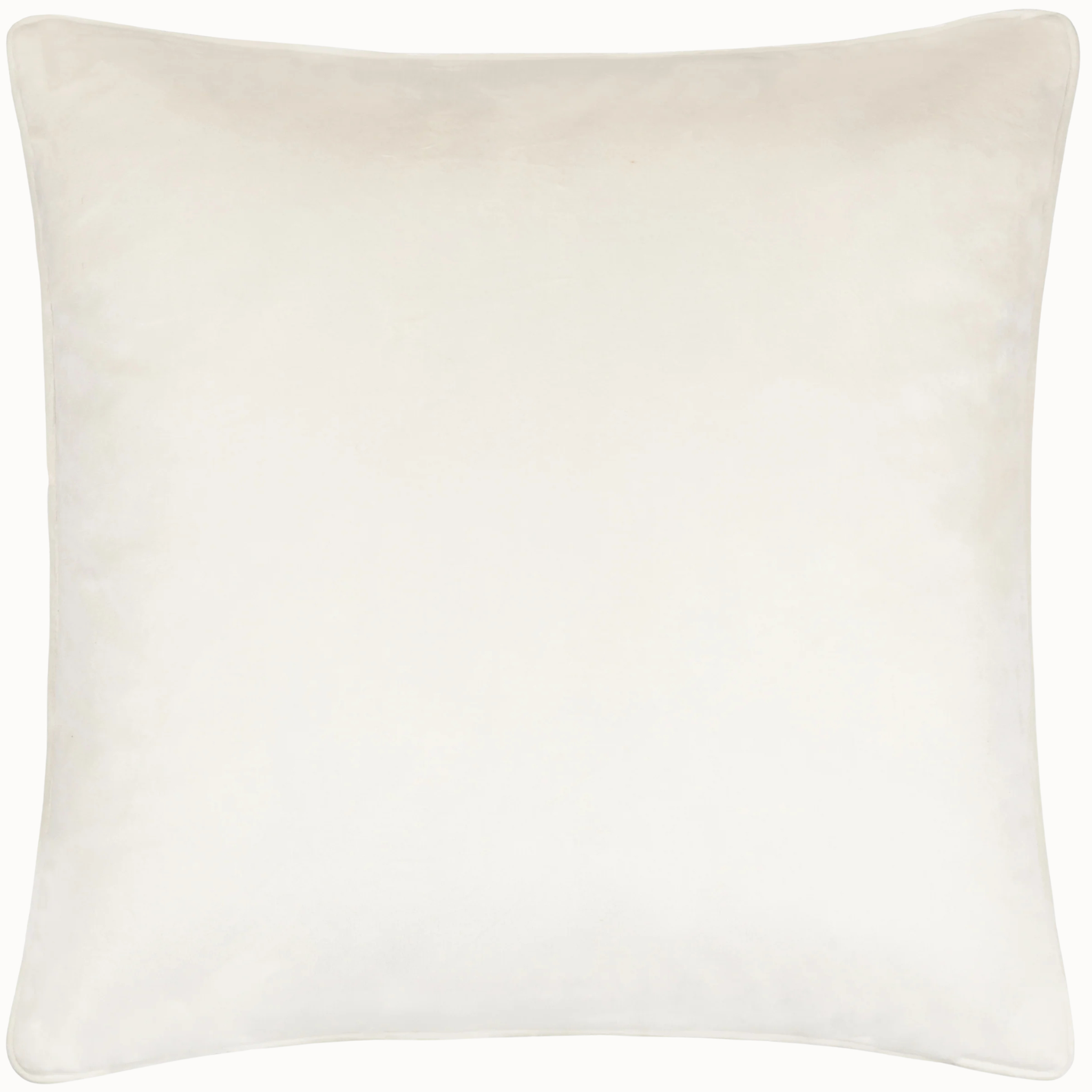 Reverse of Maëva soft milk cream velvet cushion with plain smooth finish on a white background.