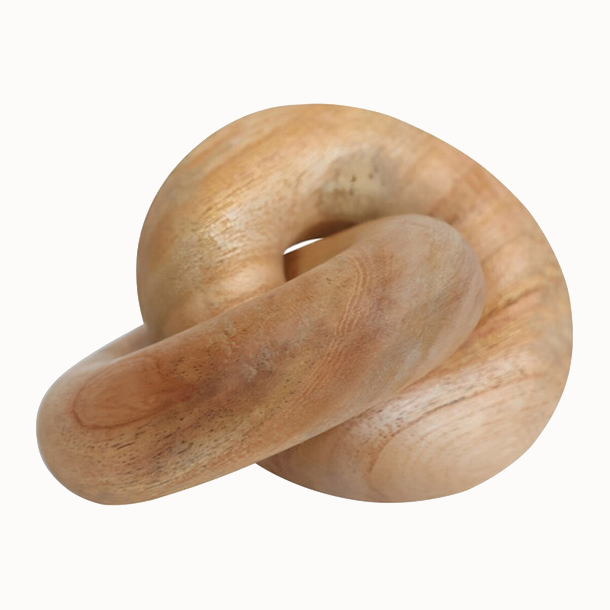 Noé Small Handcrafted Natural Wooden Knot Sculptural Object, featuring two interlocking rounded wood forms with visible natural grain and a smooth hand-finished surface.