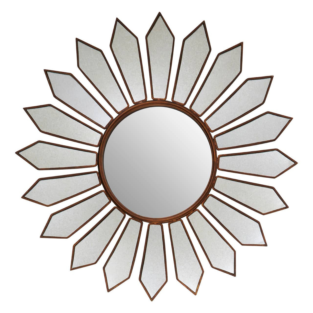 Odette 109cm Round Floral Wall Mirror featuring an antique gold statement frame with elegant floral-inspired sunburst detailing and a large round mirror, perfect for luxury living rooms, hallways, bedrooms and entrance spaces.
