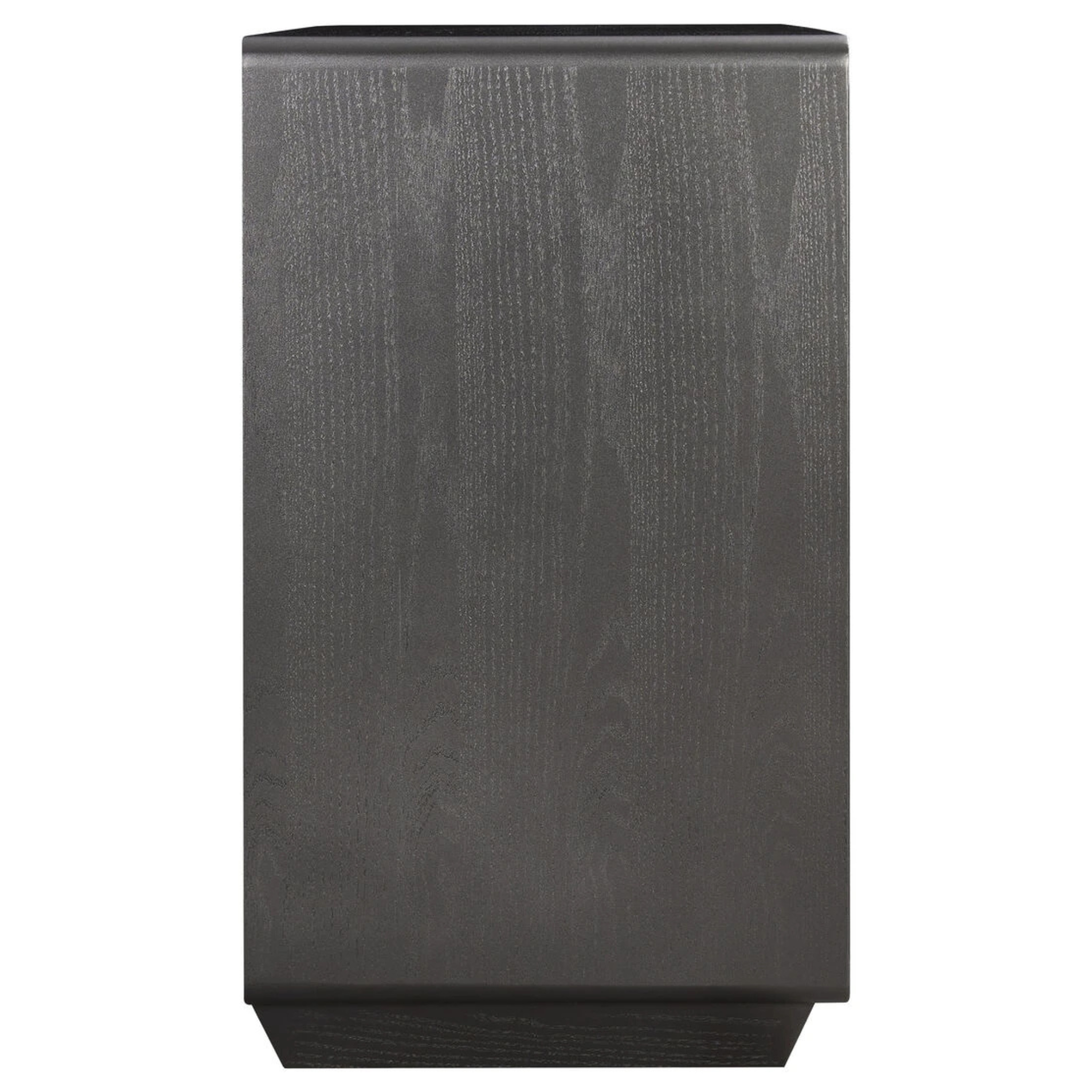 Side profile of Oréliane brown grey wood veneer dressing table showing wood grain on a plain white background.