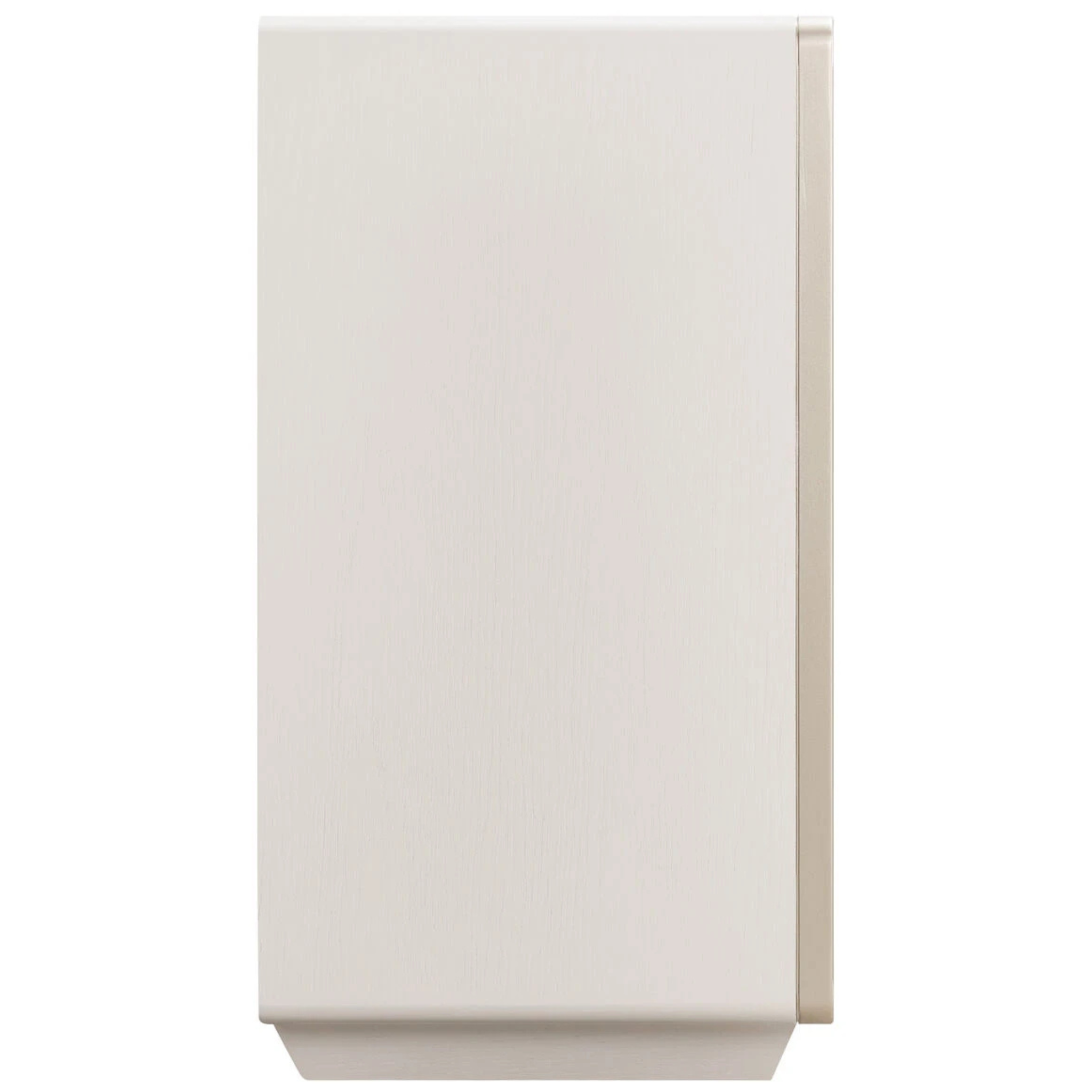 Oréliane ivory wood veneer 3 drawer chest, side profile showing rounded frame and plinth base on white.