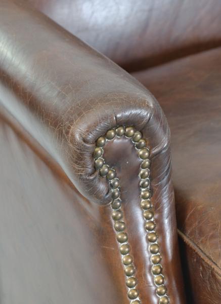 Vintage Studded Front Leather 2 Seater Sofa