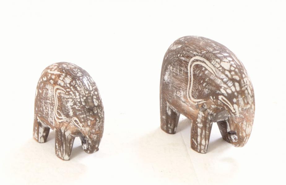 Set Of 2 Carved Wooden Elephants