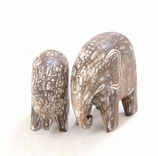 Set Of 2 Carved Wooden Elephants