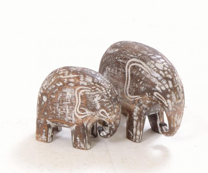 Set Of 2 Carved Wooden Elephants