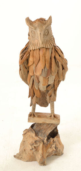 Large Teak Owl On Stand