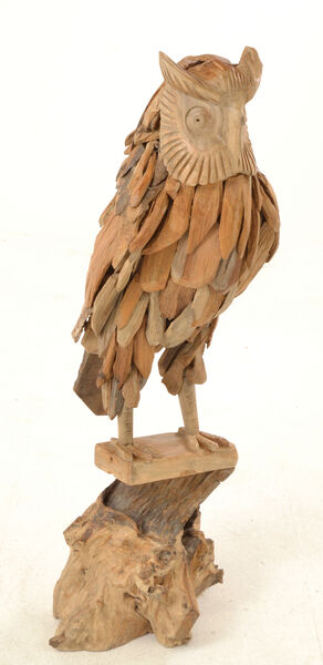 Large Teak Owl On Stand