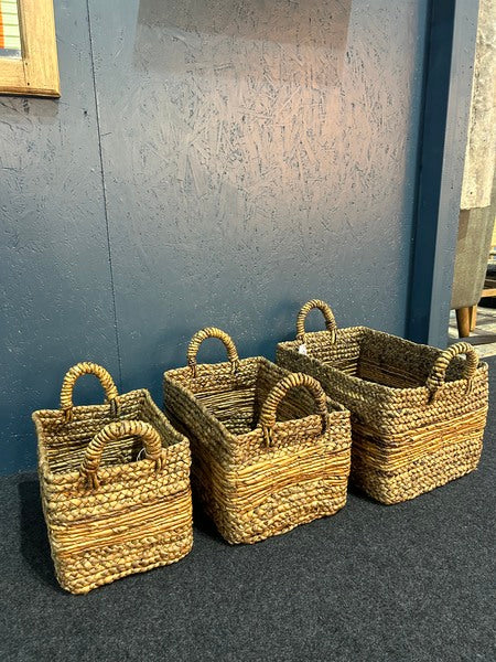 Set Of 3 Banana Rectangle Baskets With Handles