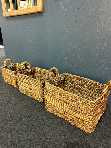 Set Of 3 Banana Rectangle Baskets With Handles