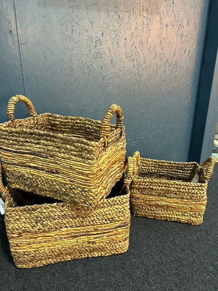 Set Of 3 Banana Rectangle Baskets With Handles