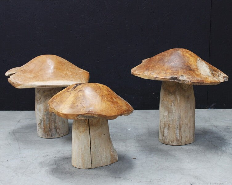 Set Of 3 Teak Mushrooms