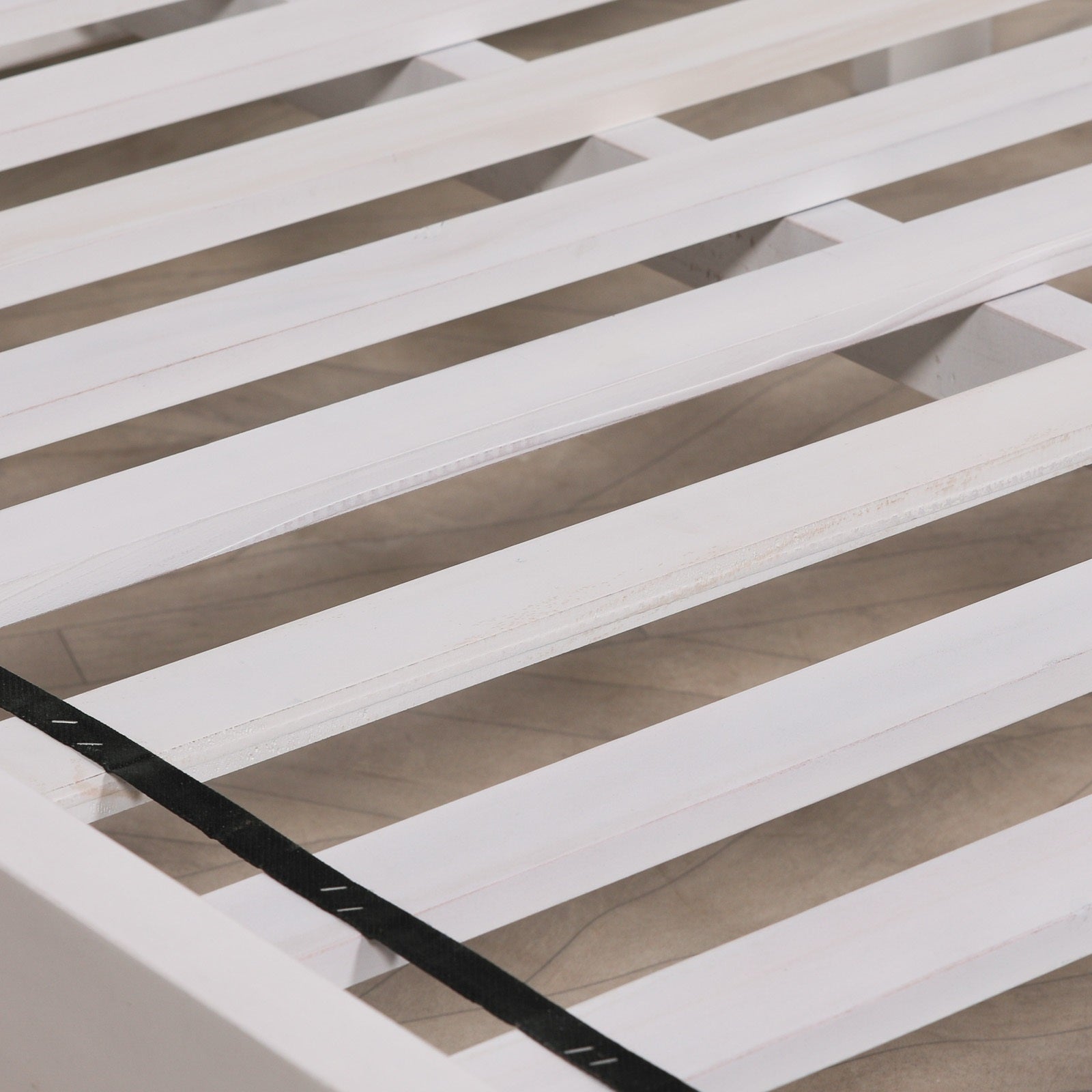 Solid wooden slatted mattress support base for the Rosalie French Rococo 4ft6 double bed frame, providing durable support within the hand-carved light painted white frame.