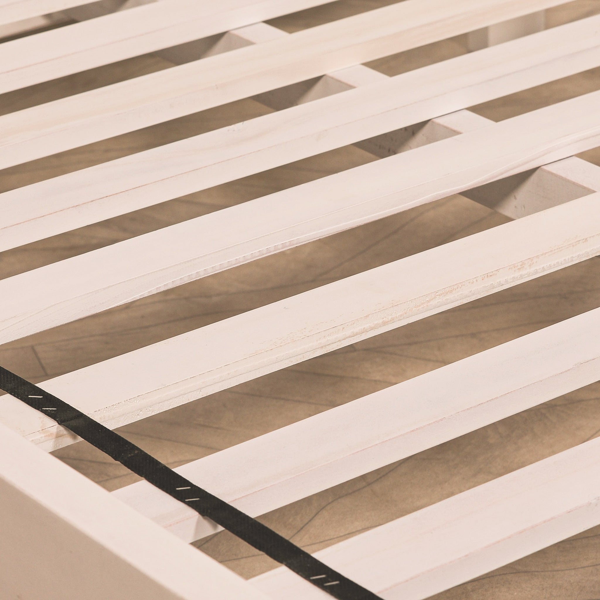Wooden slat support system inside the Rosalie French Rococo 5FT king size bed frame, showing the internal bed base structure and support rail