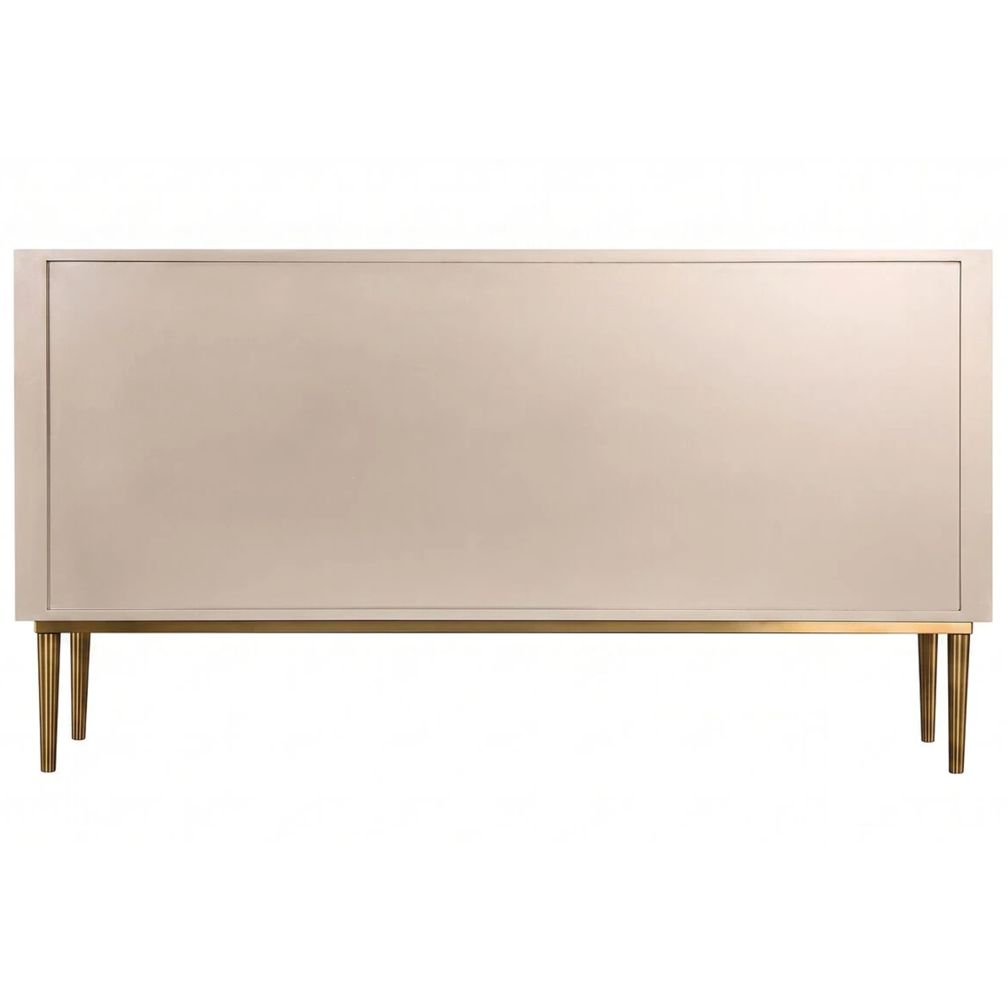 Séraphine 160cm champagne gold sideboard rear view with smooth back panel and gold legs on a white background.