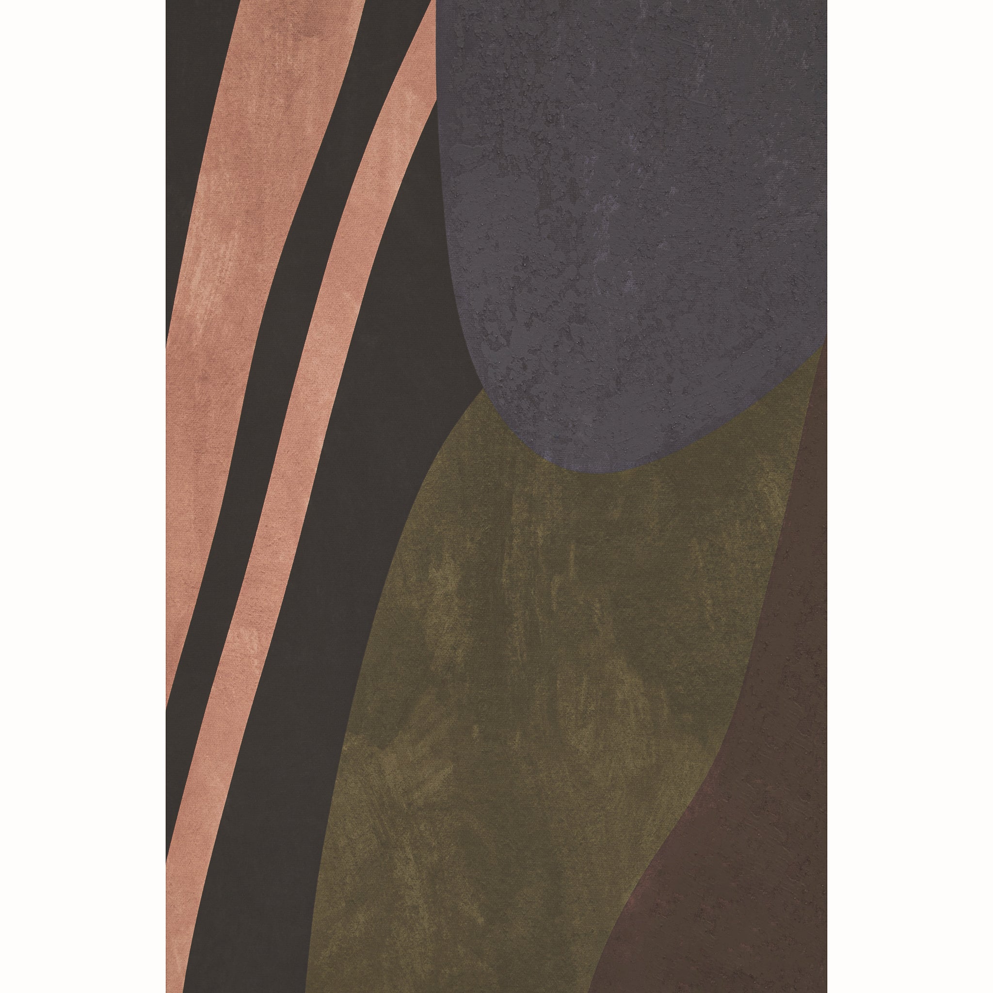 Detailed close-up of the Solinea abstract canvas wall art showing textured black, plum, olive green, brown and muted terracotta forms with bold contrasting lines and organic shapes.