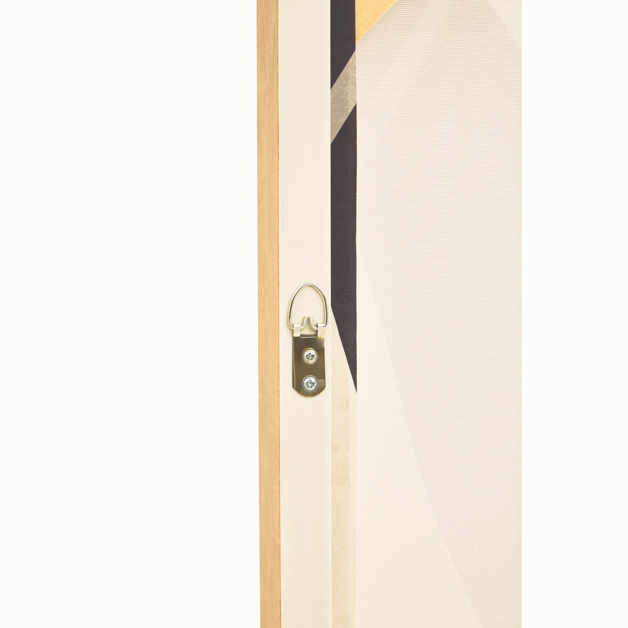 Rear and side detail of the Solinea framed canvas wall art showing the slim wood-effect frame, canvas construction and metal hanging hardware for wall mounting.