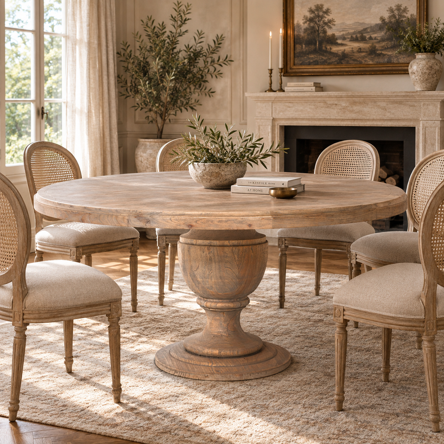 Théodore Large Round Dining Table 162cm for 6–8 – Rustic Mango Wood